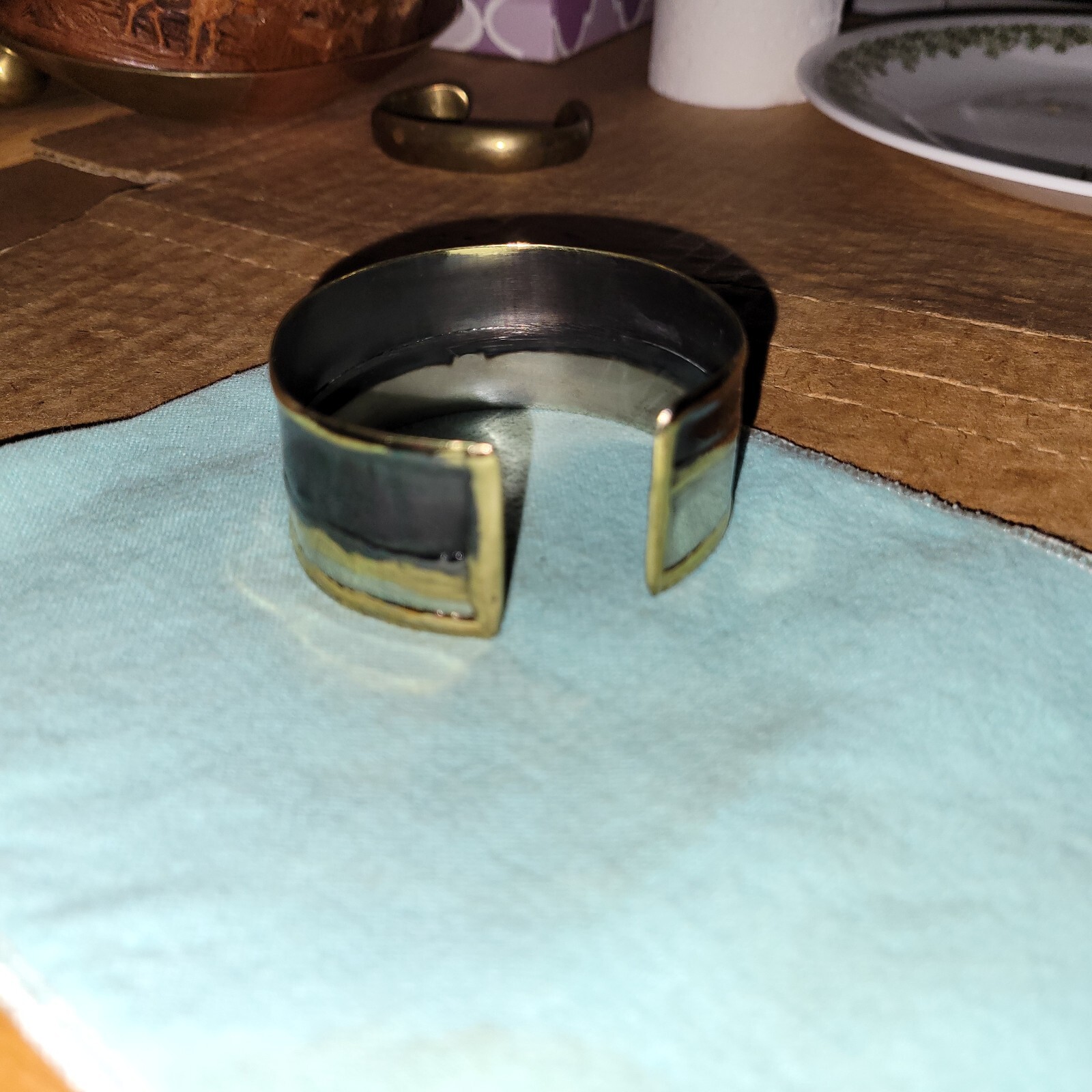 Abstract Gold Silver Black Tri-Color Cuff Bracelet