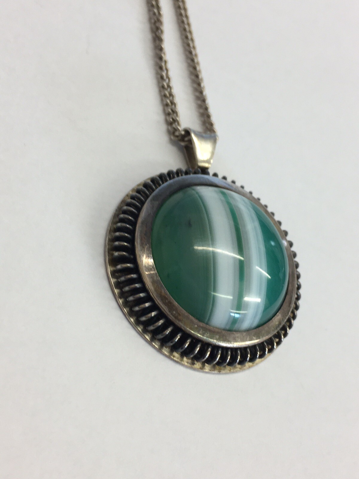 Vintage Solid Silver Retro Swedish Pendant Necklace W/Agate 16.7grams