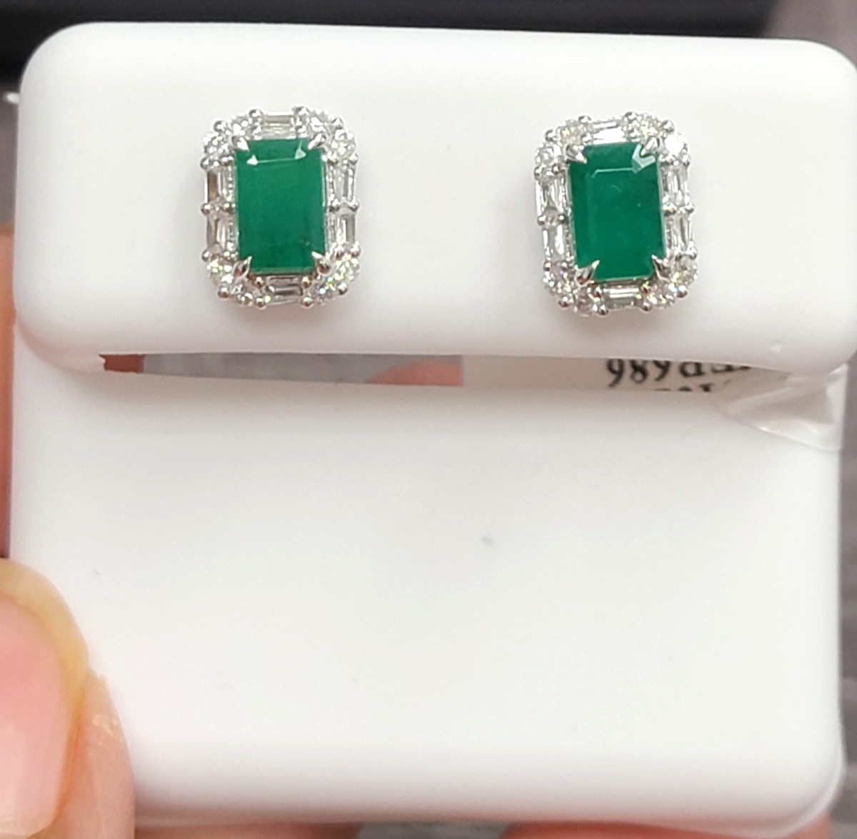 DEAL! 1.70CTW Genuine Natural Emerald & Diamonds Studs Earrings 14K Gold 8.30mm