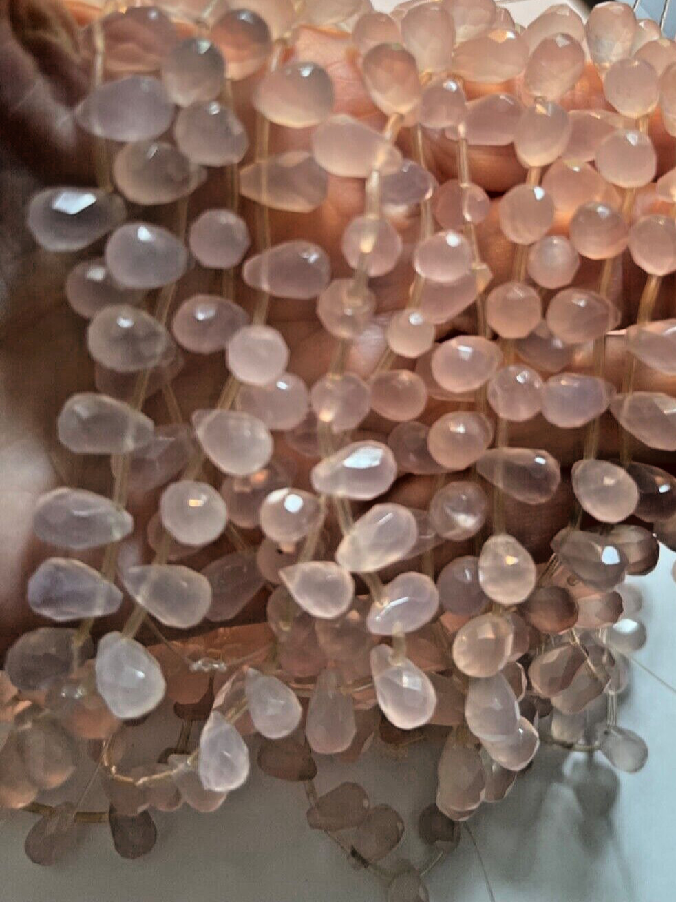 GENUINE PINK CHALCEDONY FACETED TEAR DROPS 11X7 MM 38 PCS BELOW WHOLESALE!