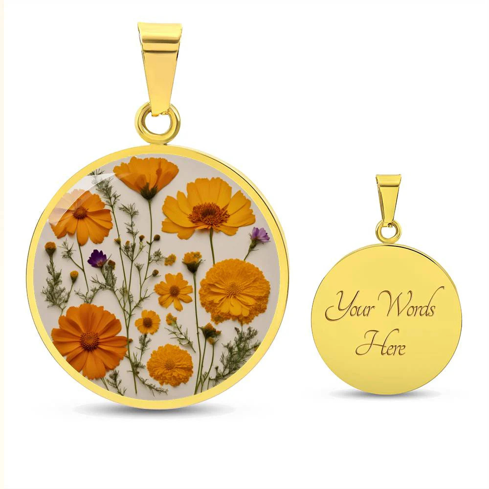 October Birth Month Flower Necklace Marigolds and Cosmos Pendant