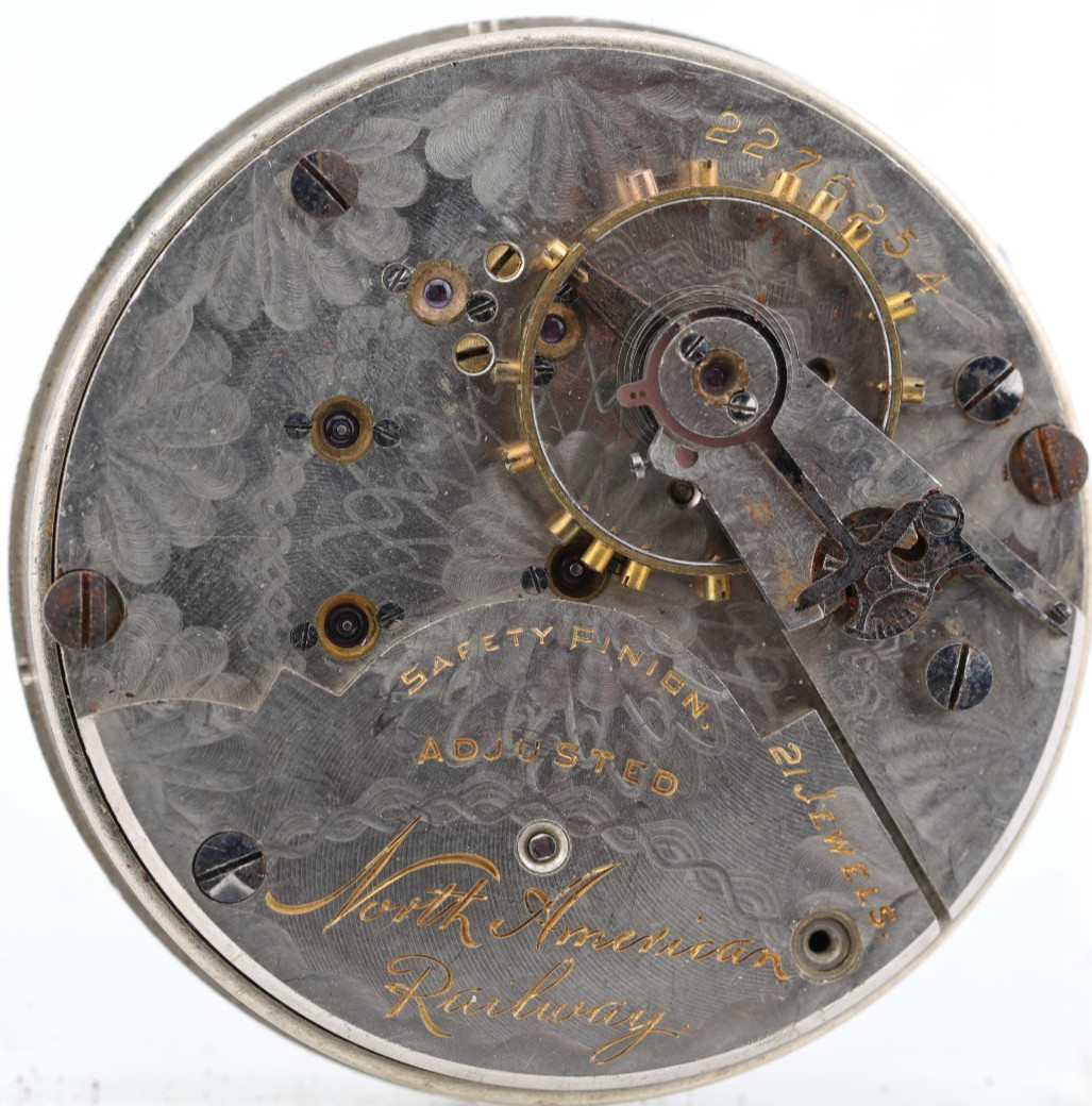 NORTH AMERICAN RAILWAY HAMPDEN 2276254, 21j 18s POCKET WATCH MOVEMENT (IA)