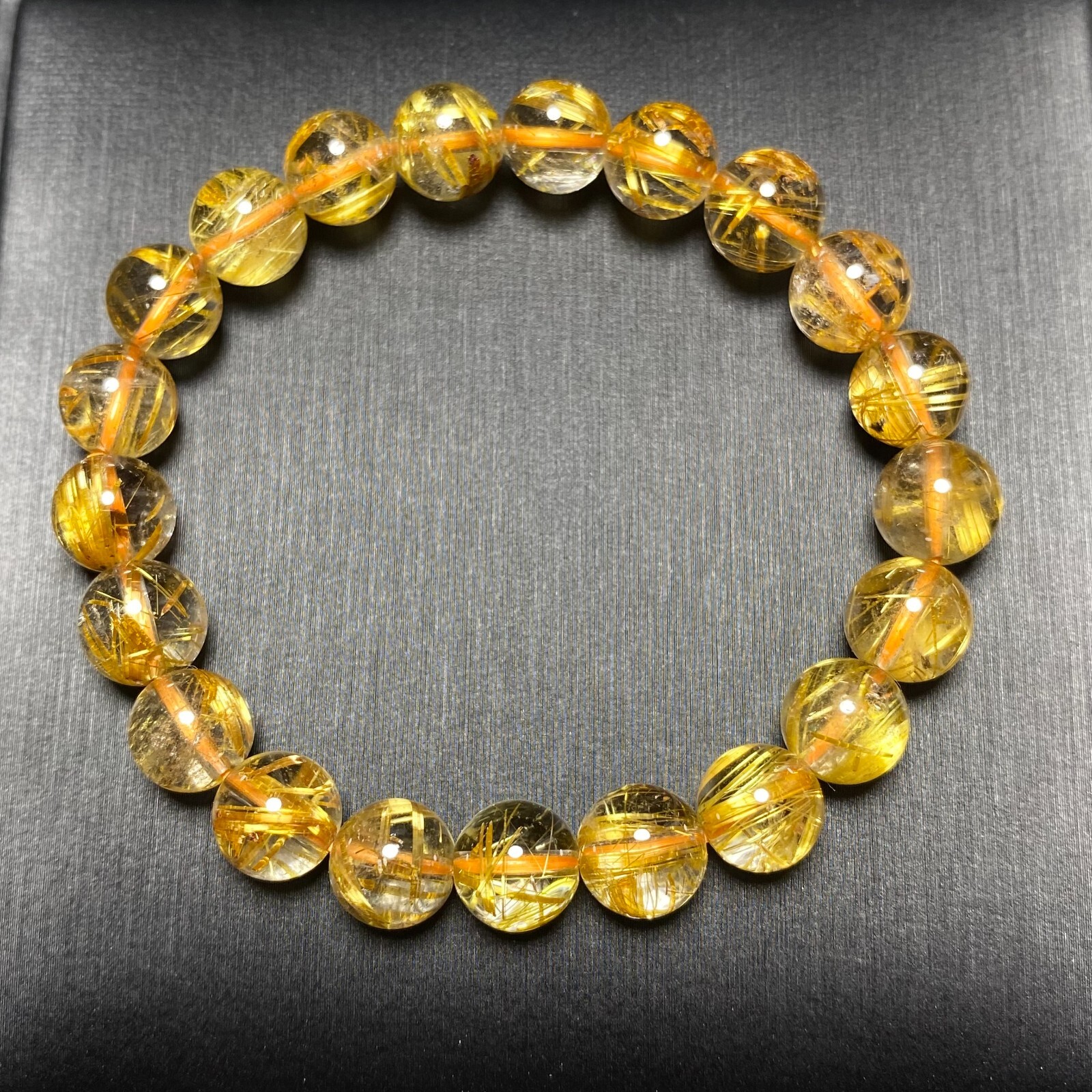8.7mm Natural Gold Copper Rutilated Quartz Stretch Crystal Beads Bracelet B57