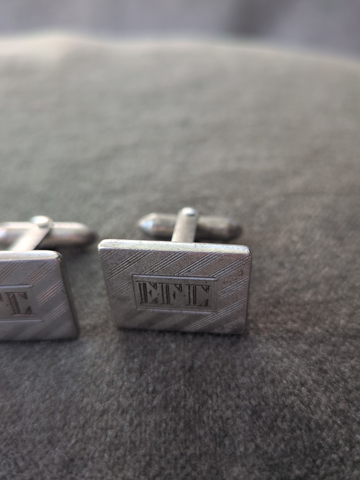 Vtg E.F.C. Sterling Silver Mens Cuff Links Square Bullet back MCM Retro