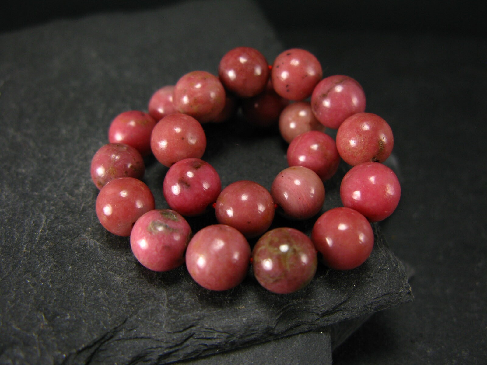 Rhodonite Genuine Bracelet ~ 7 Inches ~ 10mm Round Beads