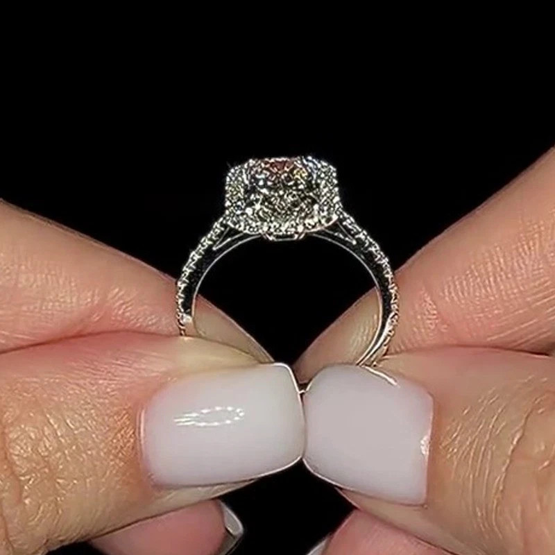 3.75 Ct Radiant Cut Real Moissanite Halo Engagement Ring 14K White Gold Plated