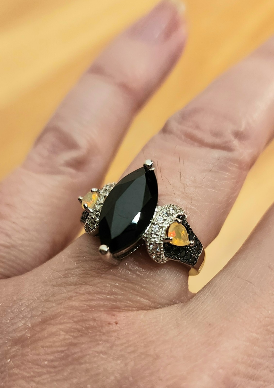 Marquise & Round Black Spinel Rhodium Over Silver Ring 3.17ctw Sz 6