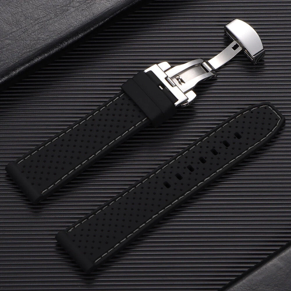 Silicone Breathable Sport Watch Band Strap 20mm 22mm Butterfly Clasp Bracelet