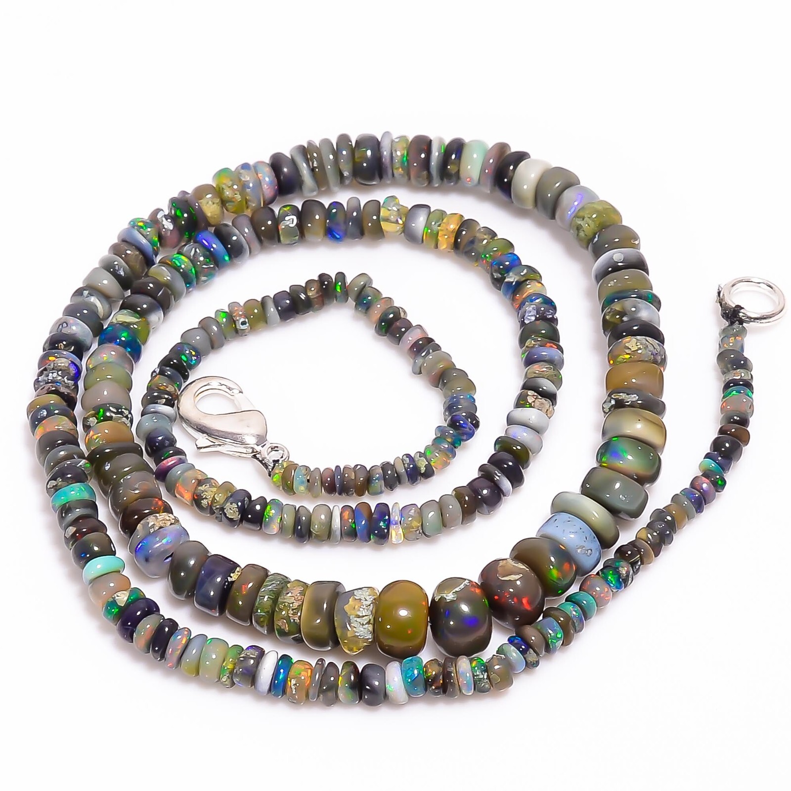 Natural Black Ethiopian Opal Rondelle Smooth Beads 3X2 6X4mm Necklace 17″ A-5452