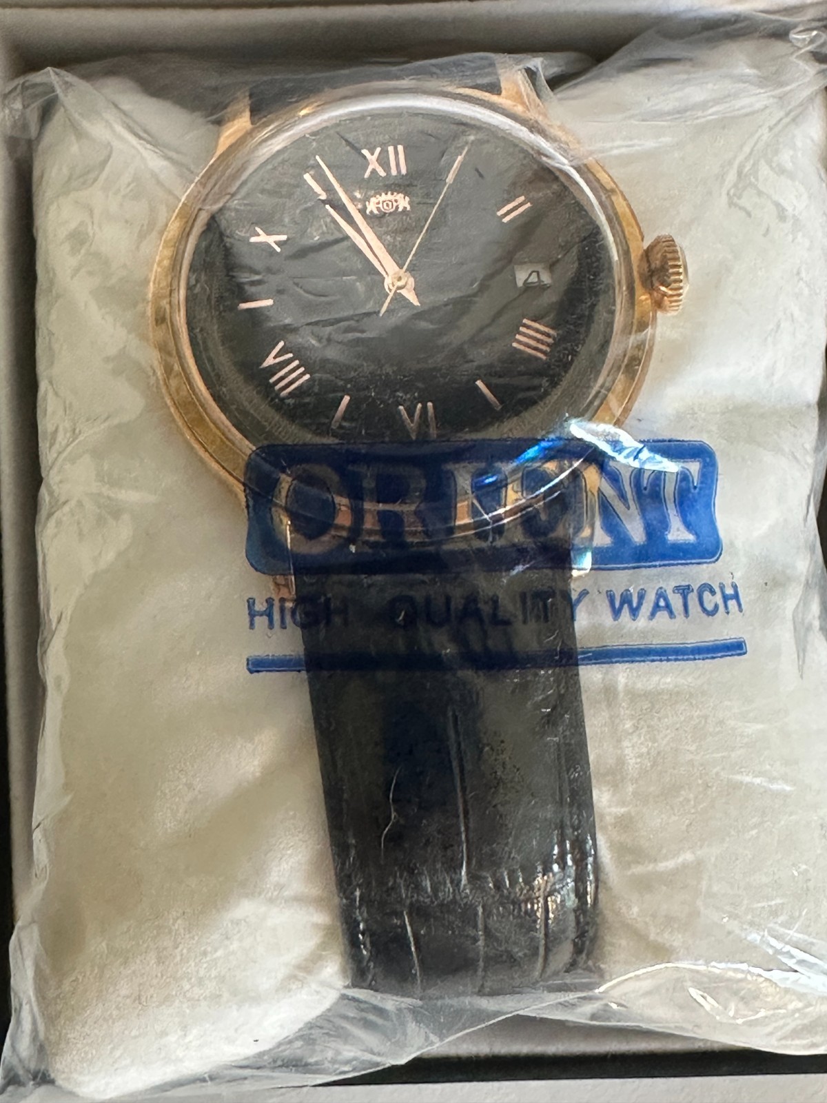 Orient Bambino AC00-D1-A Automatic Watch Black Dial Gold Case Leather Strap