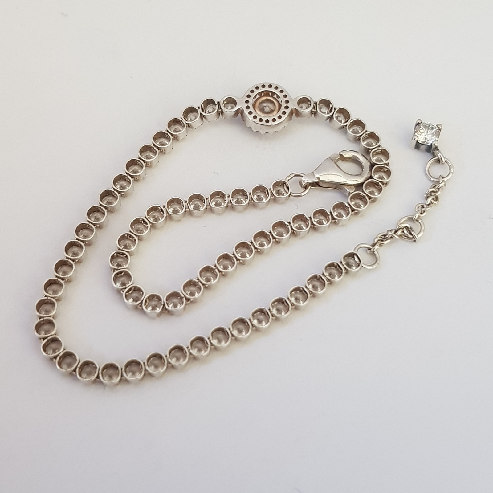 Authentic PANDORA Silver Sparkling CZ Halo Tennis 20cm Bracelet 599416C01 Size 3