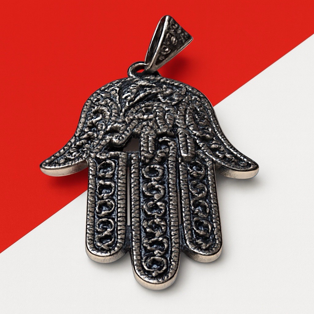 925 Sterling Silver Good Luck Hamsa Hand and Chai Judaical Pendant