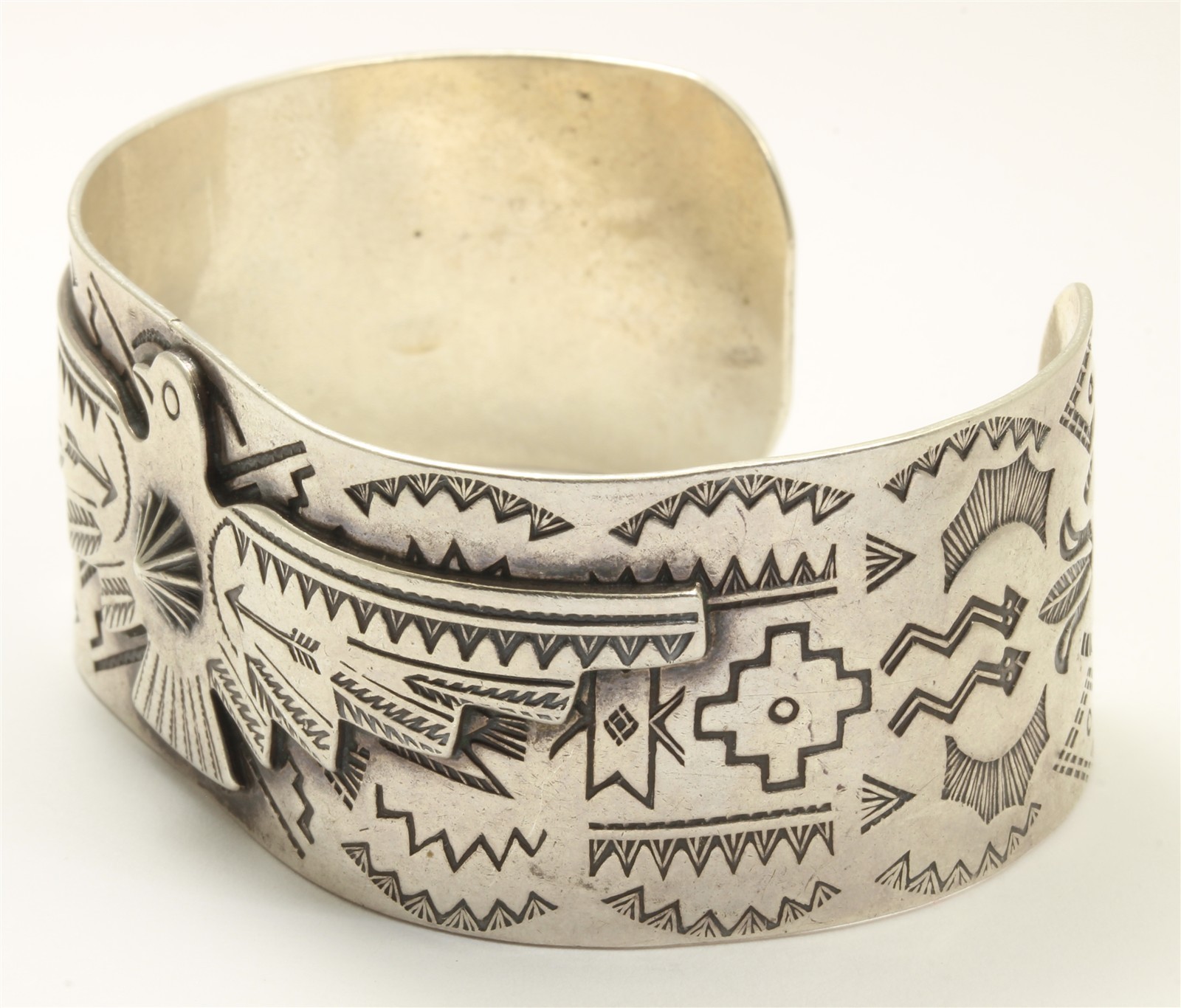 Vintage Navajo Sterling Silver Old Pawn Harvey Stamped Thunderbird Cuff Bracelet