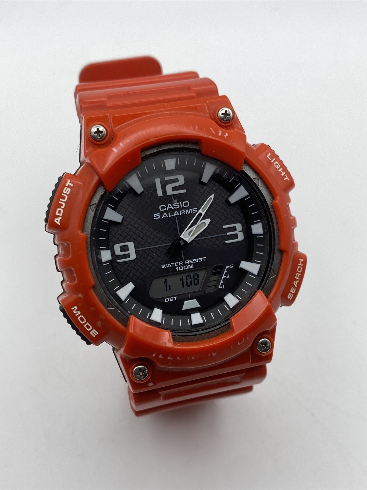Casio AQ-S810W Red Ana-Digi Watch 5 Alarm 100M Japan Movt Working