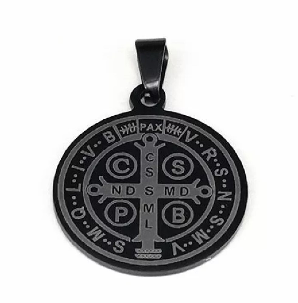 Stainless Steel St Benedict Laser Engraved Pendant no chain