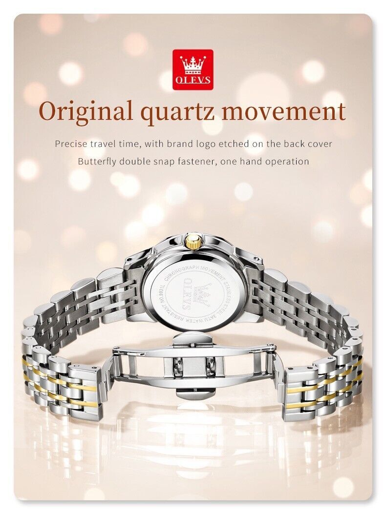 OLEVS Quartz Watch Calendar Stainless Steel Waterproof Women’s Wristwatches Gift