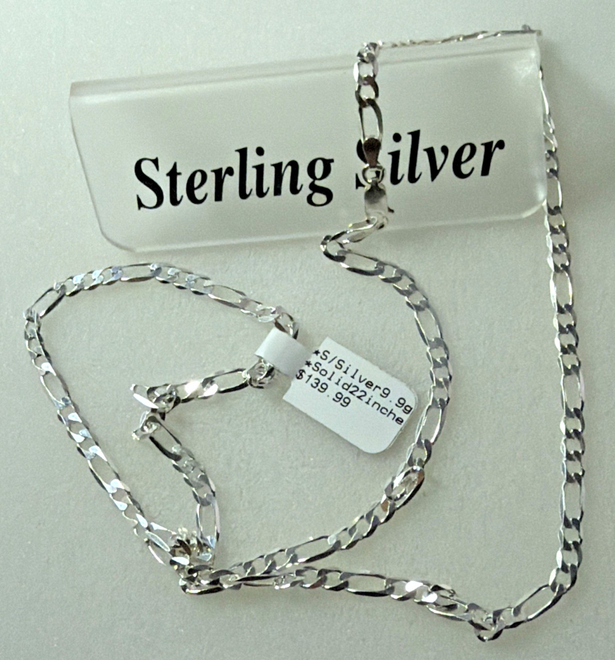 925 Sterling Silver Solid Italy Figaro LinkChain 9.9grams 3.9mm 22” Necklace NWT
