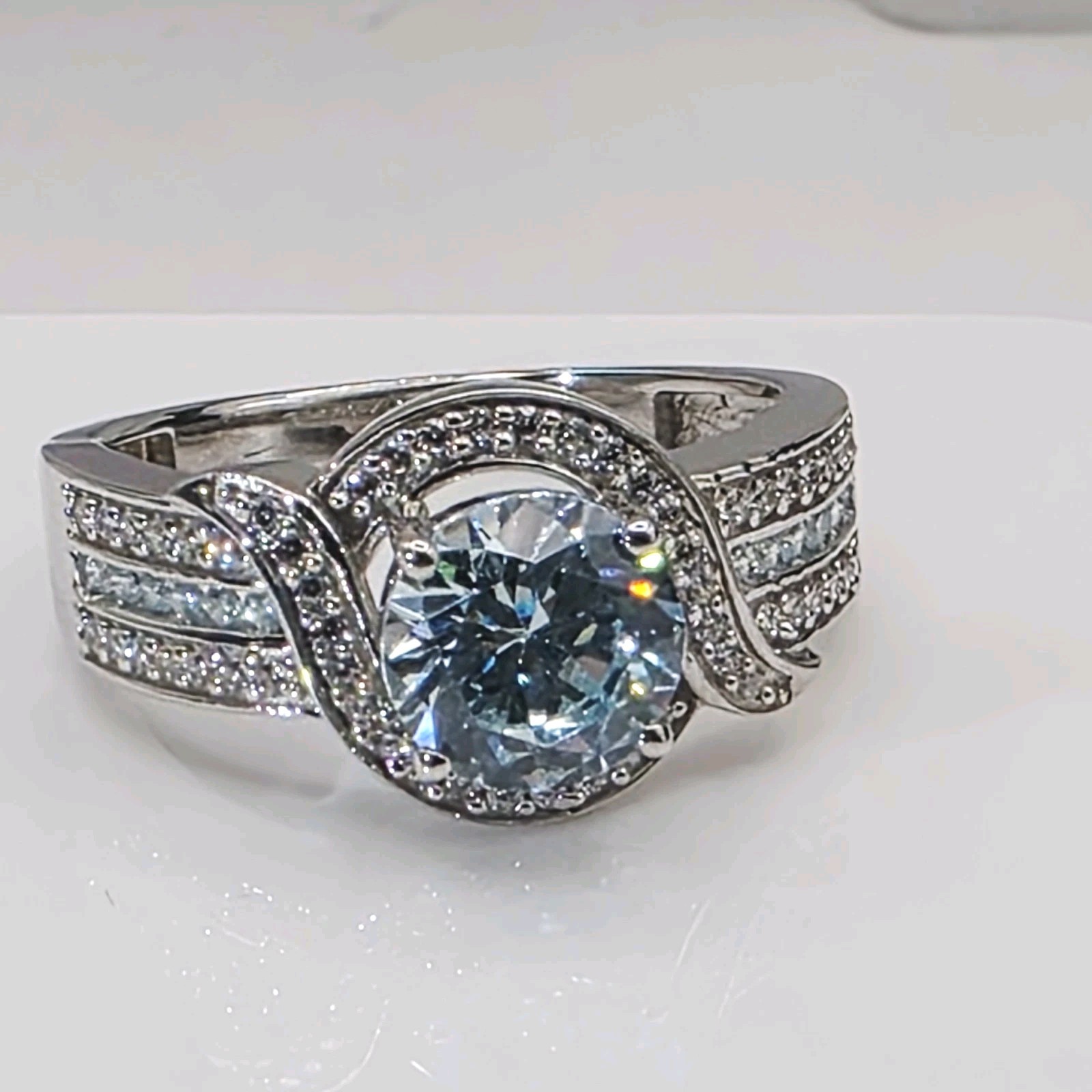 Bella Luce Blue White CZ Ring Rhodium Over Sterling Silver Size 10 NWOT