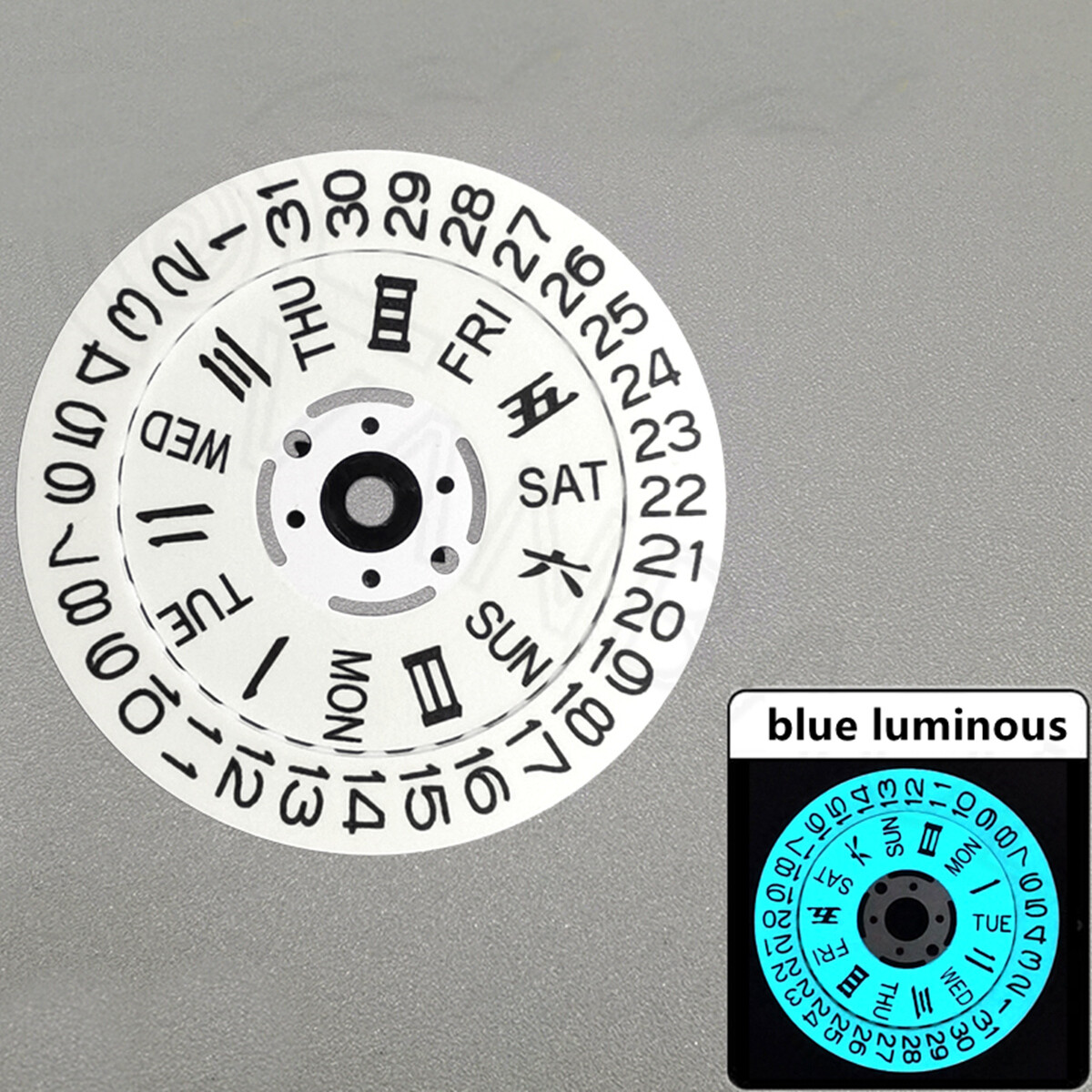 Blue/Green Lume White Date Disk Wheel Week Wheel for Movement NH36 Date@3/3.8