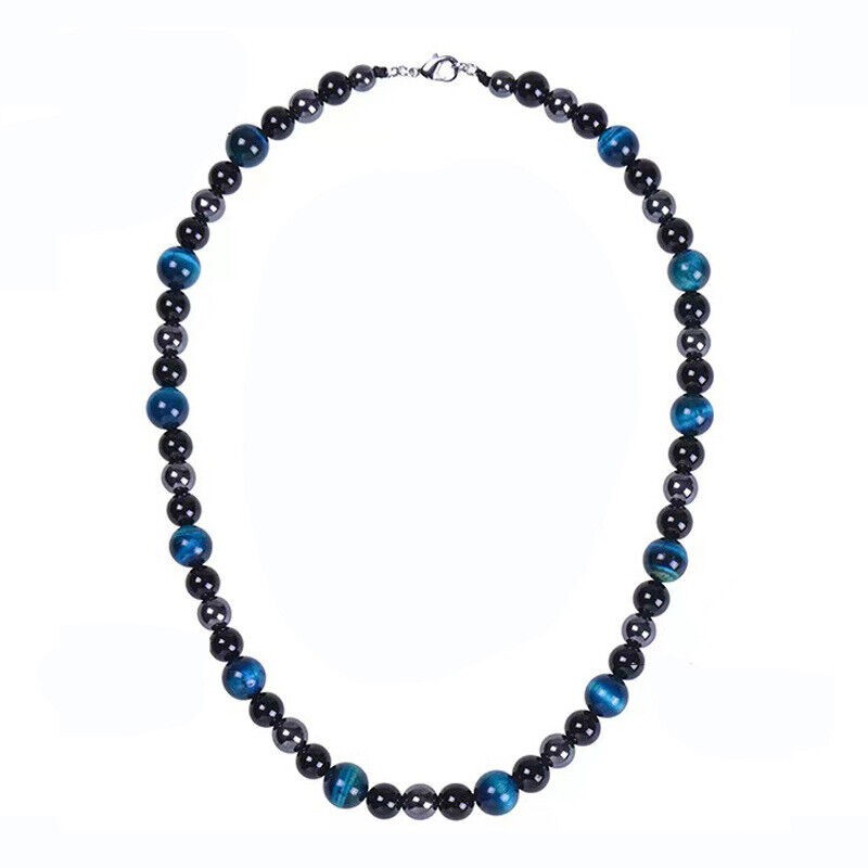 Blue Tiger Eye Men Triple Protection Necklace Hematite Obsidian Necklace 24”