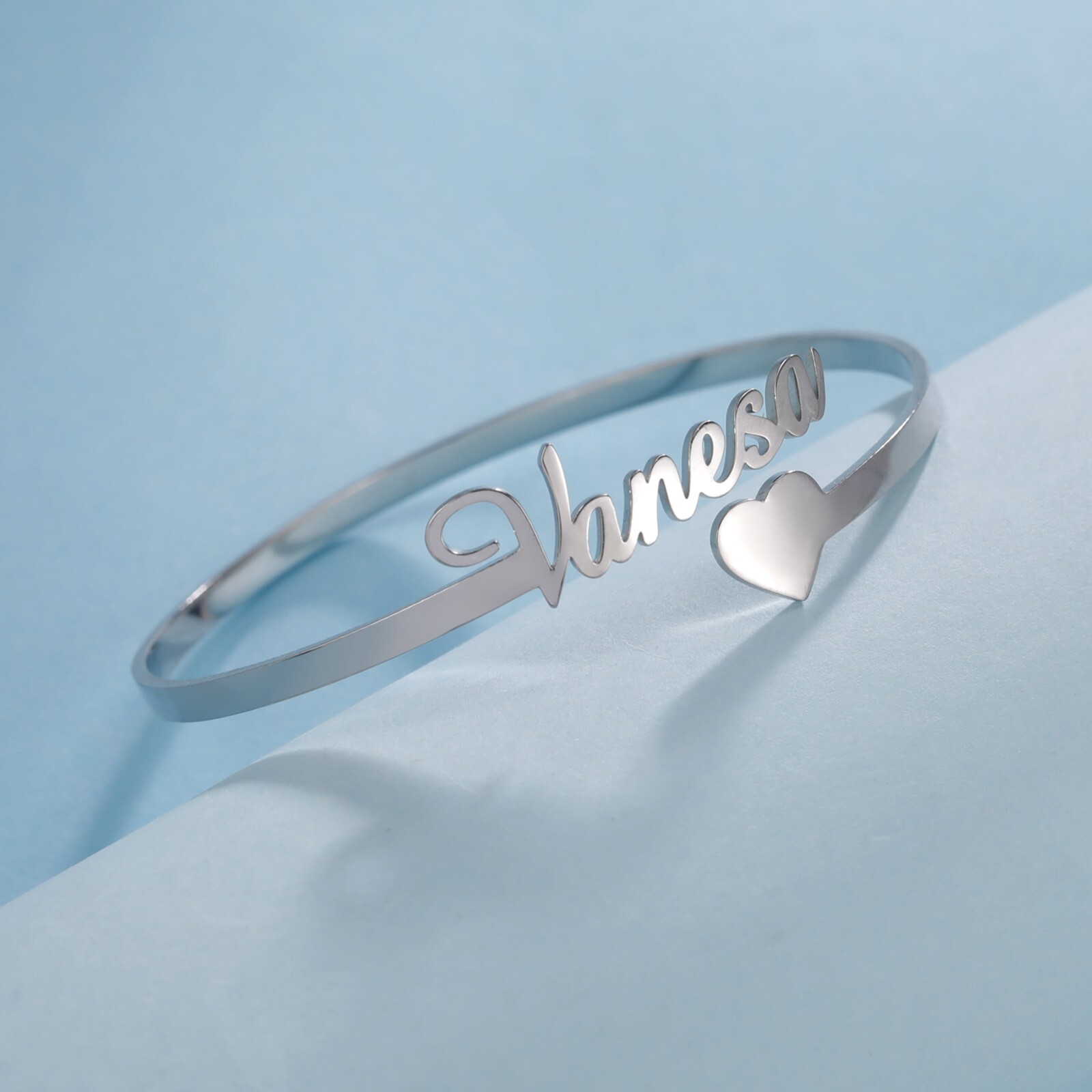 Custom Name Bangle Nameplate Open Cuff Bracelet Stainless Steel Women Jewelry