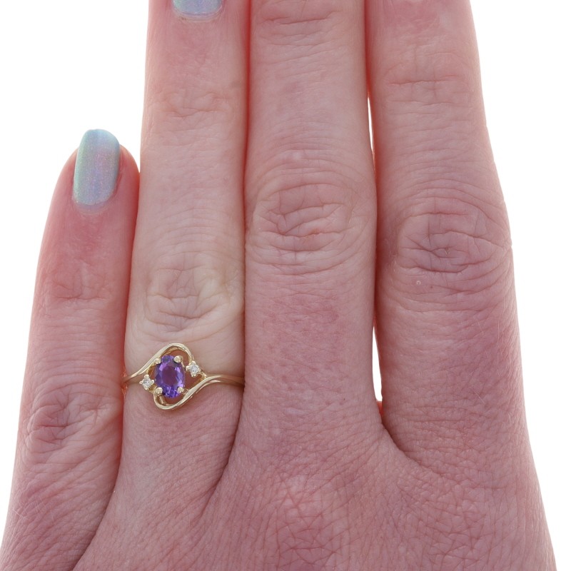 Yellow Gold Amethyst Diamond Bypass Ring – 10k Oval .47ctw