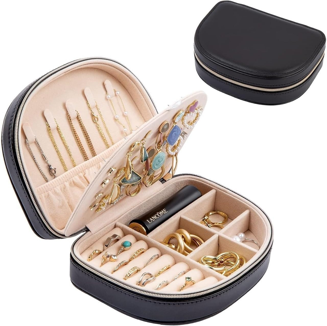 Travel Jewelry Box, 2-Layer PU Leather Organizer Case, Portable Seashell Design,