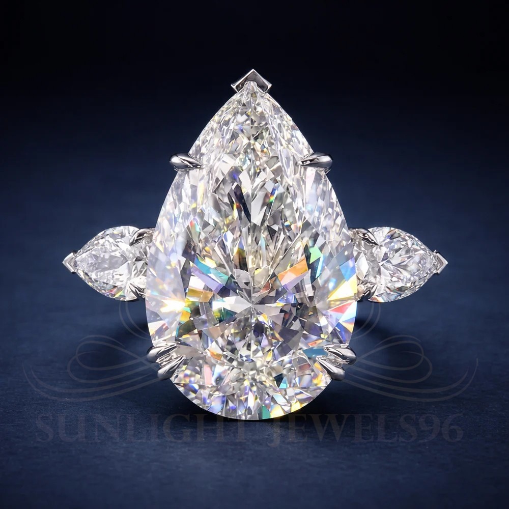 RARE 20.00 Ct White Treated Diamond Ring, 925 Silver, Excellent Luster