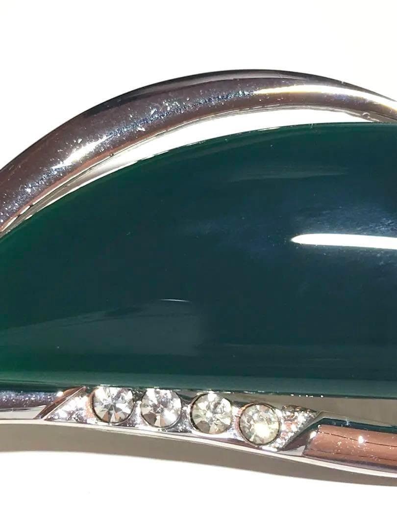 Vintage Green Agate Brooch Leaf Design Rhinestone 6.6cm