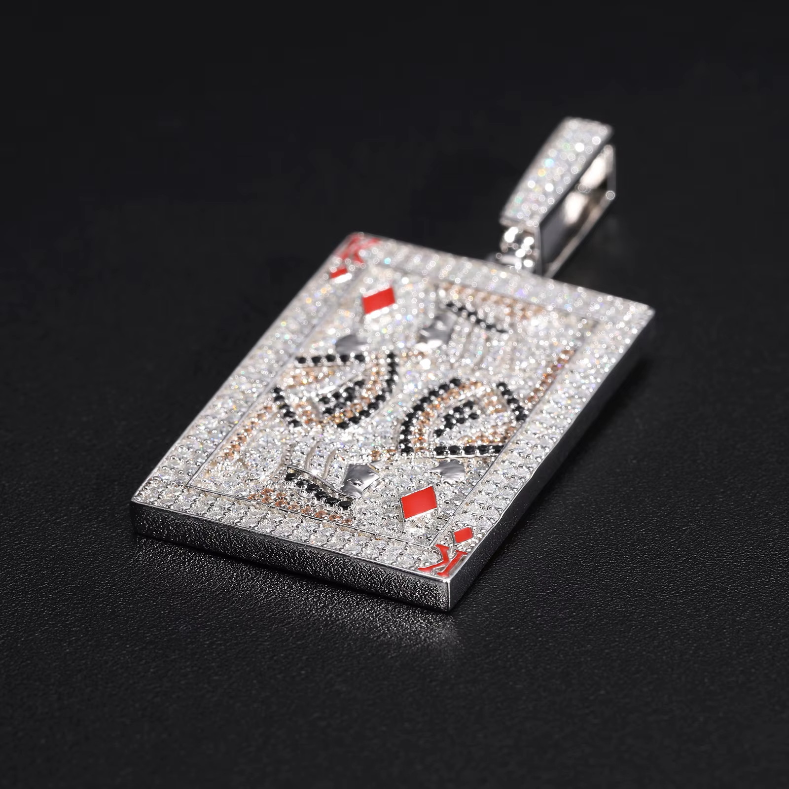 King Poker Card Moissanite Pendant VVS 925 Silver Iced Out Hip Hop Jewelry Men