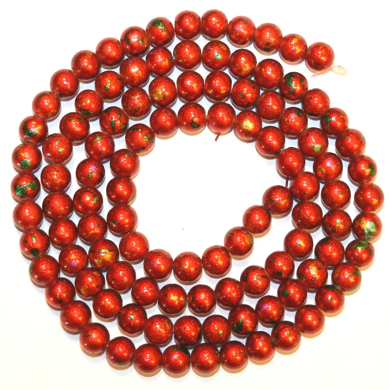 G4265 Red Metallic Multi-Color Graffiti Drawbench 8mm Round Glass Beads 31″
