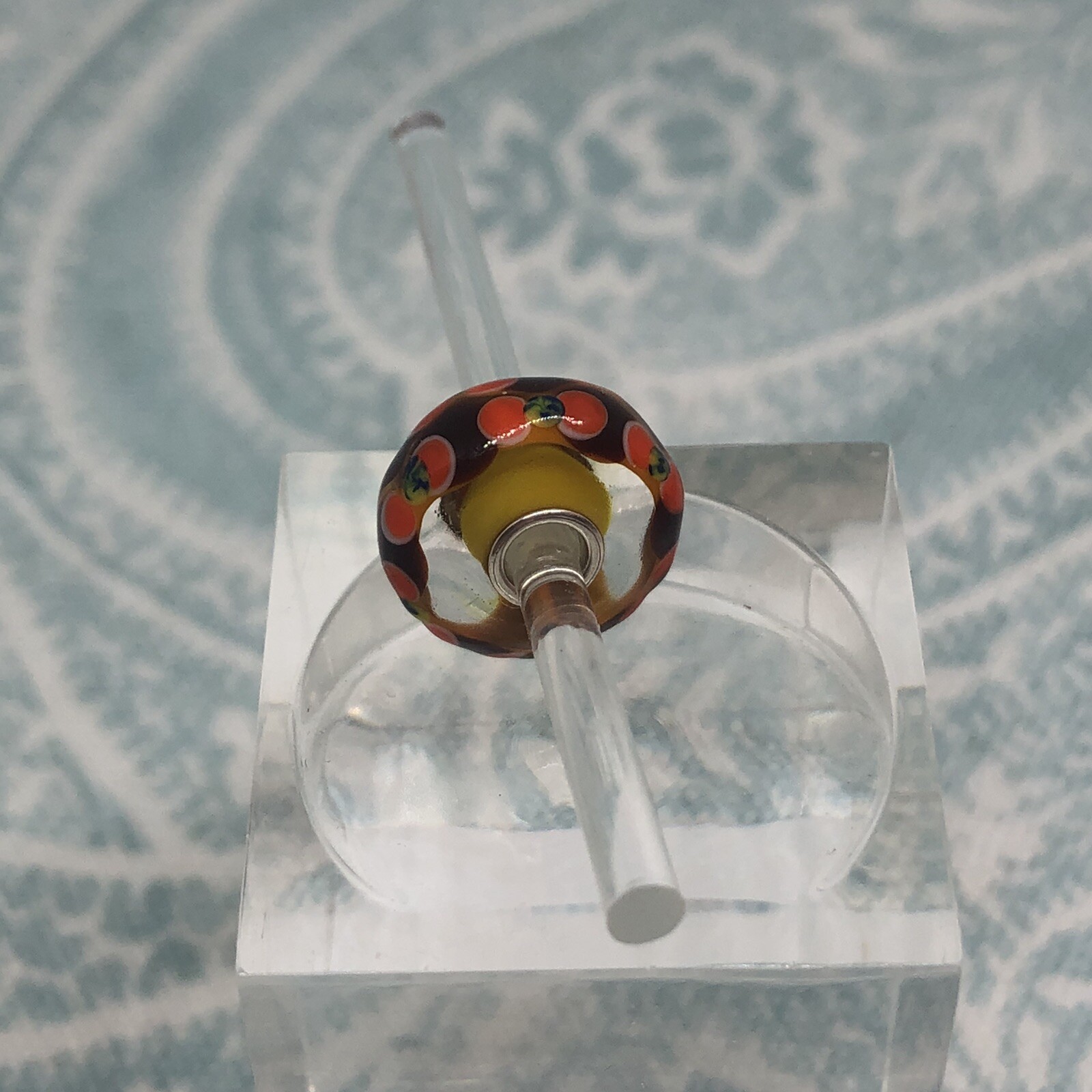 Authentic Trollbeads OOAK Orange & Brown Chains Blue with Dots on Yellow CC, New