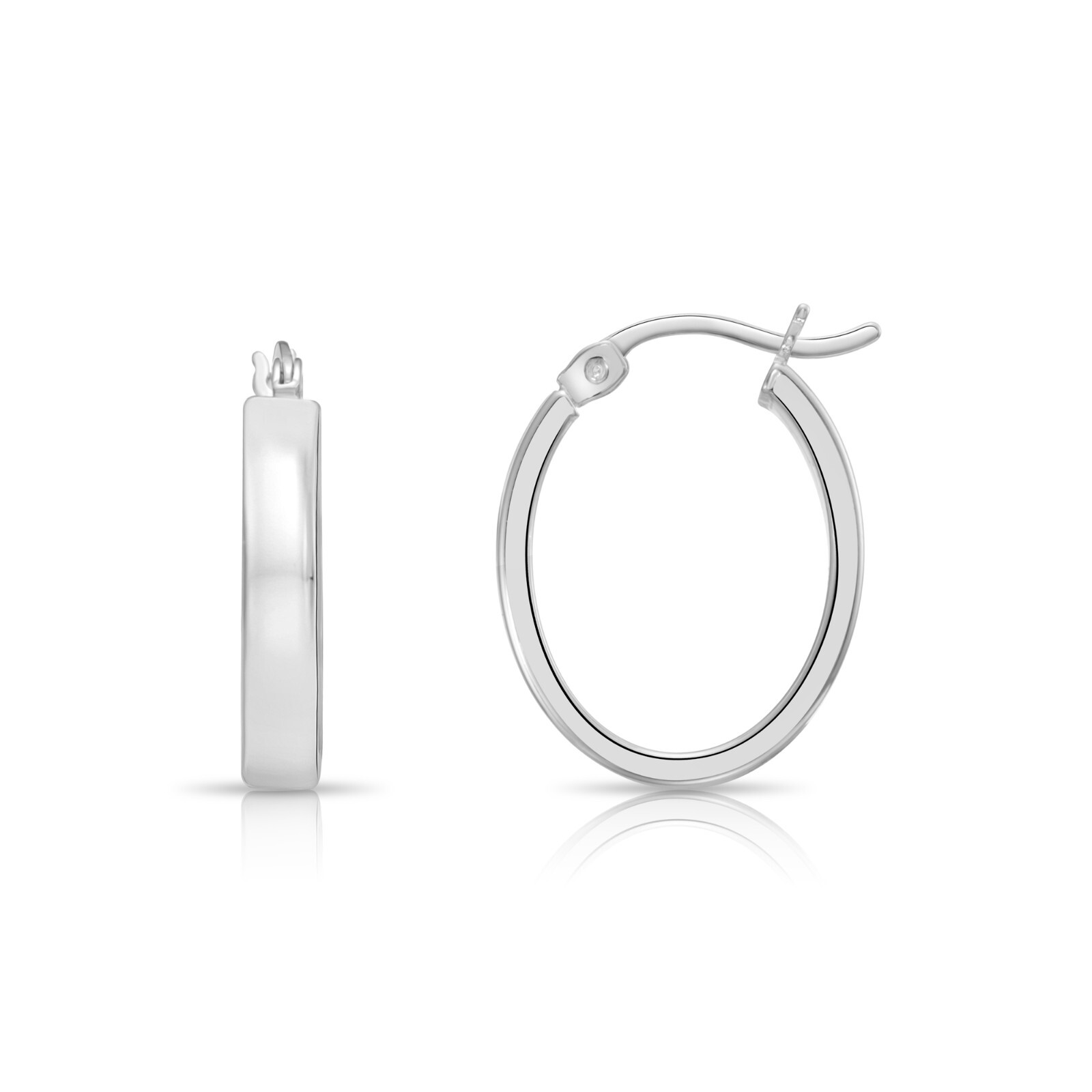 925 Solid Sterling Silver Shiny Polished Oval Creole Hoop Earrings Minimalist