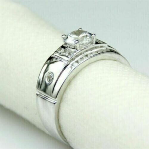 Lab-Created 1.60 Ct White Diamond Men’s Engagement Ring 925 Sterling Silver
