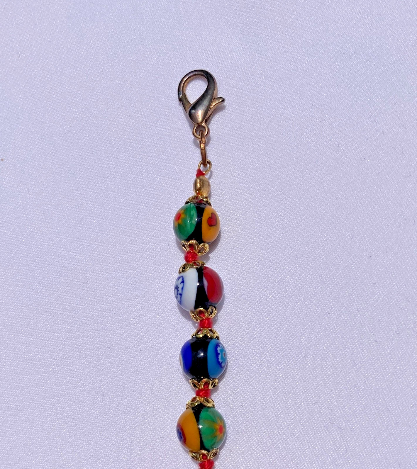 Vintage Murano Style Millefiori Glass Bead Bracelet Italy 7.5″ Hand Knotted