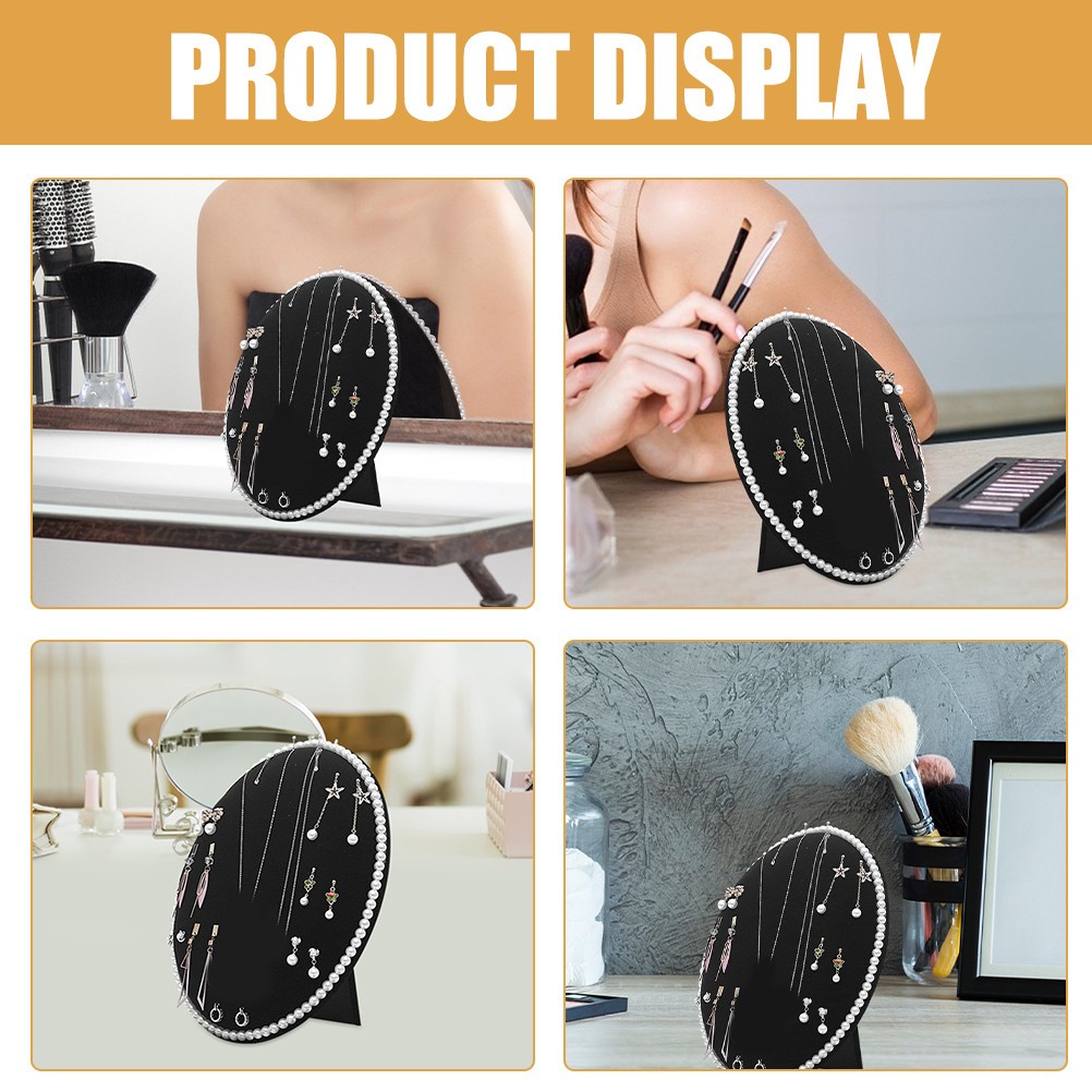 Earring Display Rack Black Jewelry Organizer Oval Shape Soft Touch