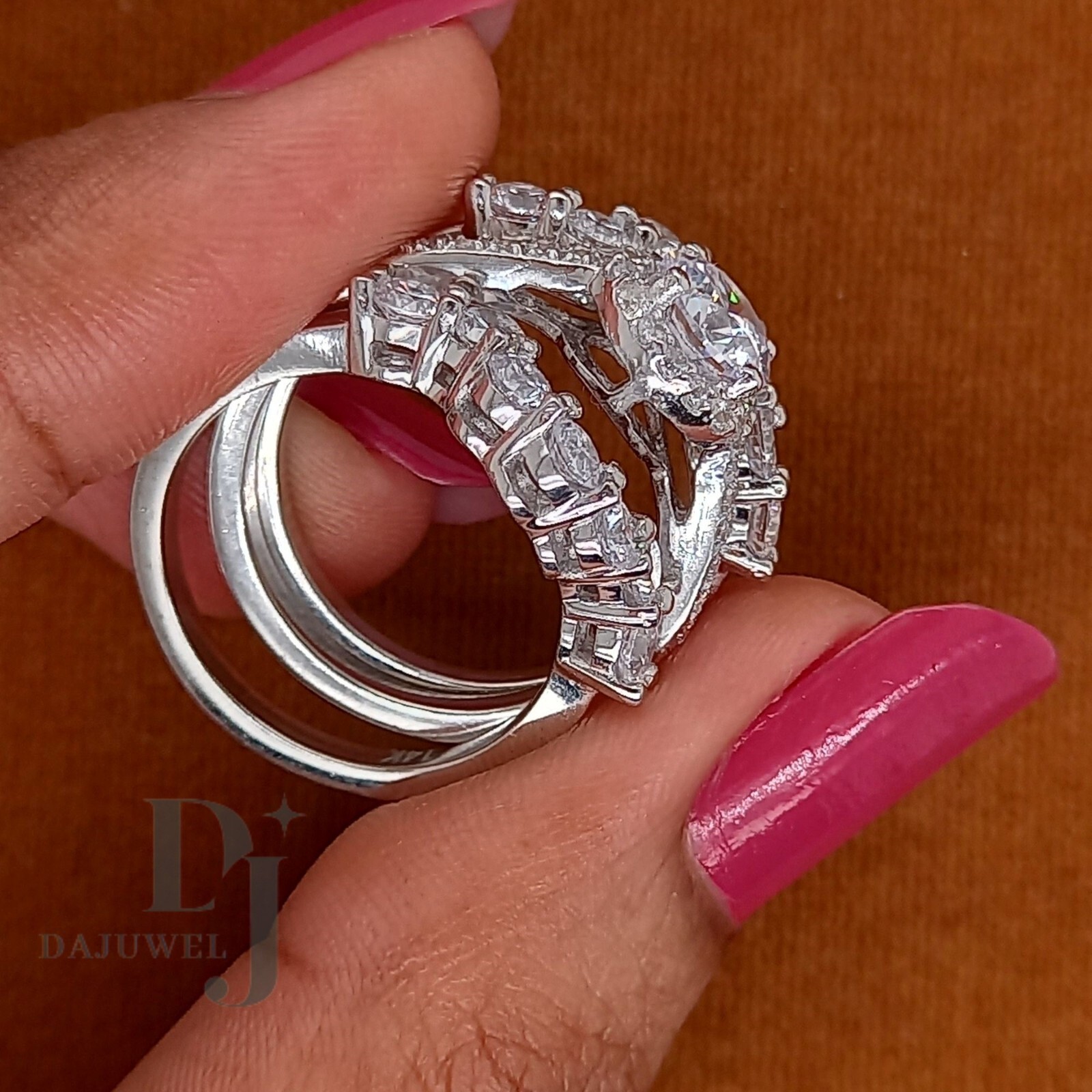 3.50 Ct Round Cut White Moissanite Trio Set Engagement Ring Solid 14K White Gold