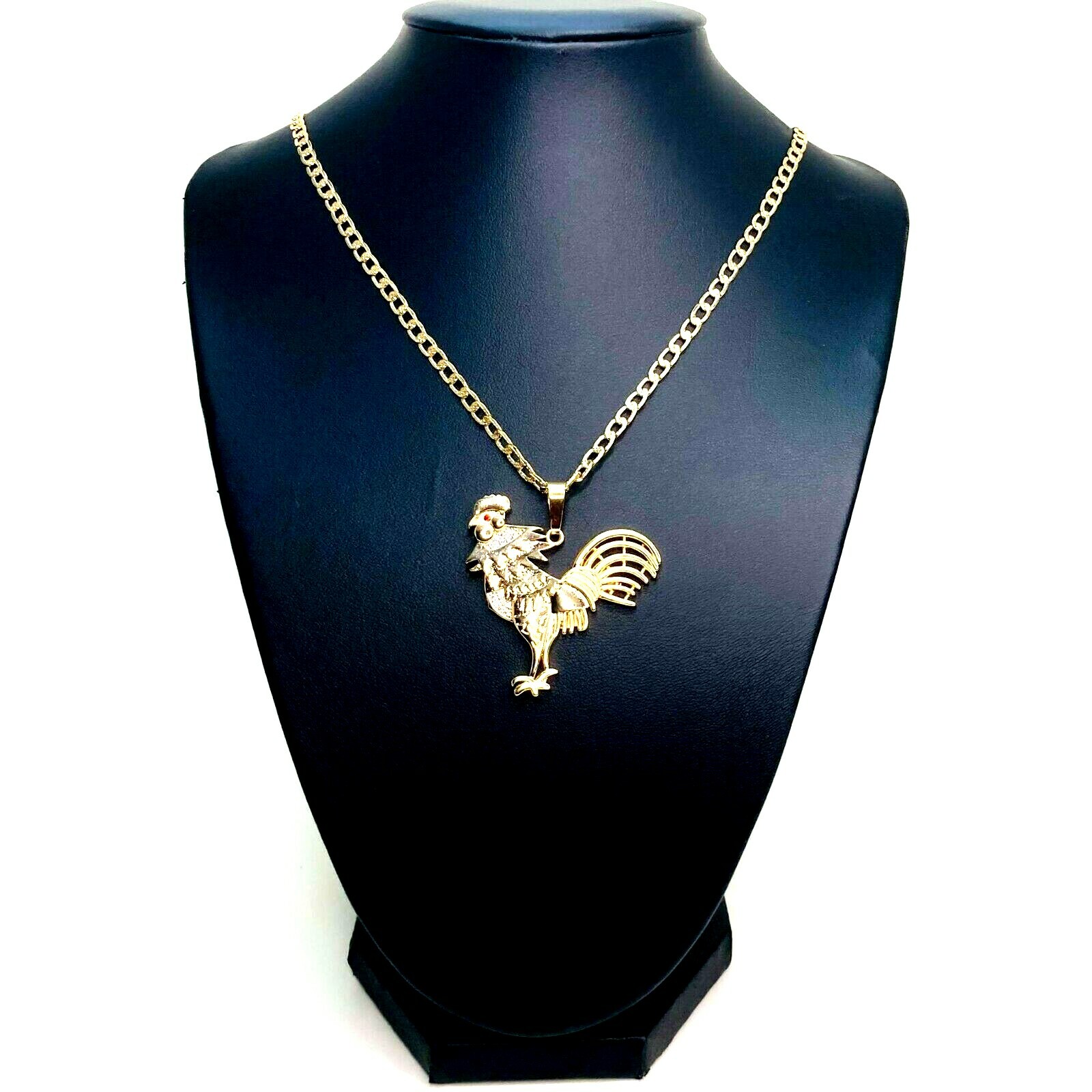 14k Gold Plated Rooster Necklace Figaro, Rope,Cuban Chain 24″ Collar Gallo