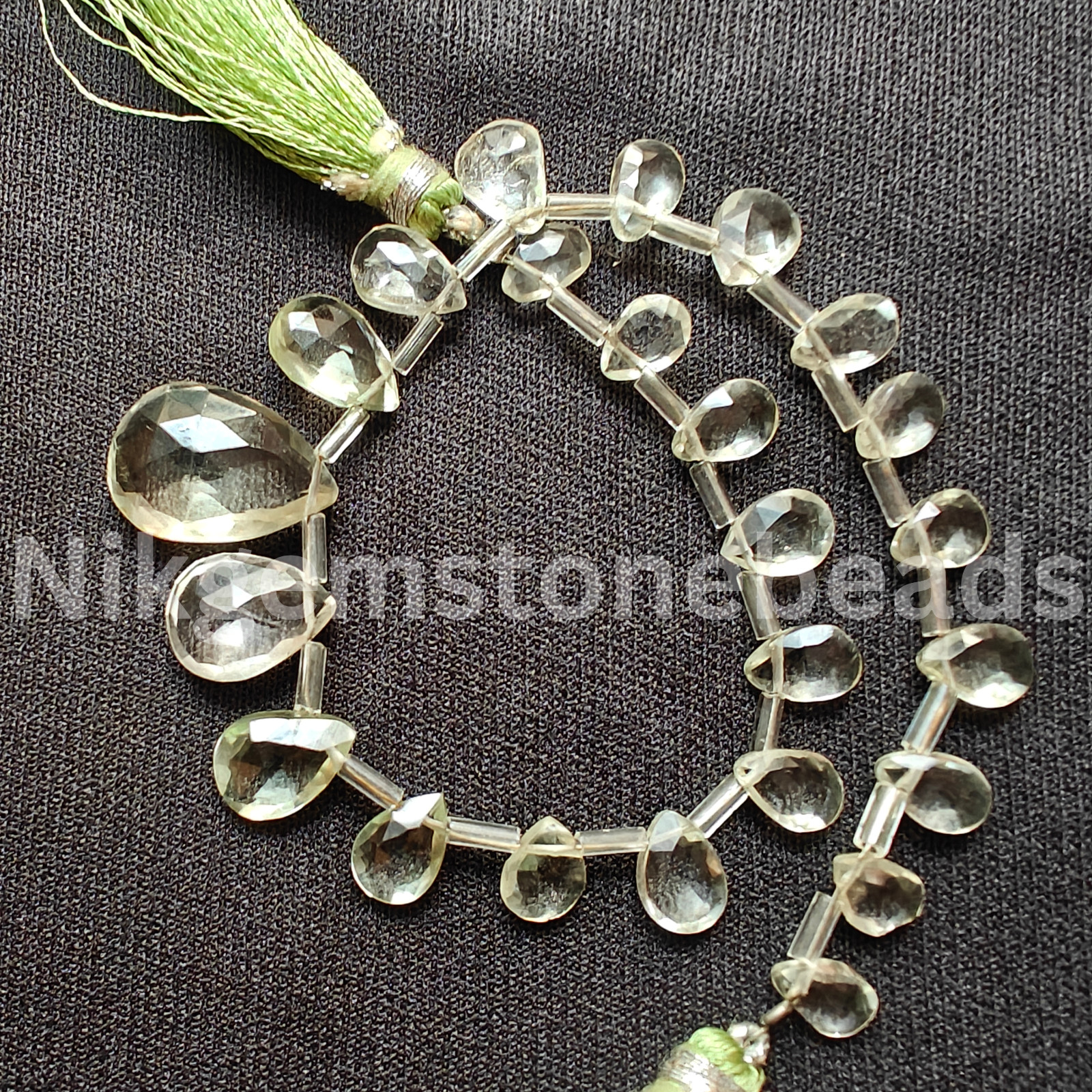 Natural Green Amethyst Beads, Briolette Faceted Pear Cut Gemstone, 7.50-17.50 MM
