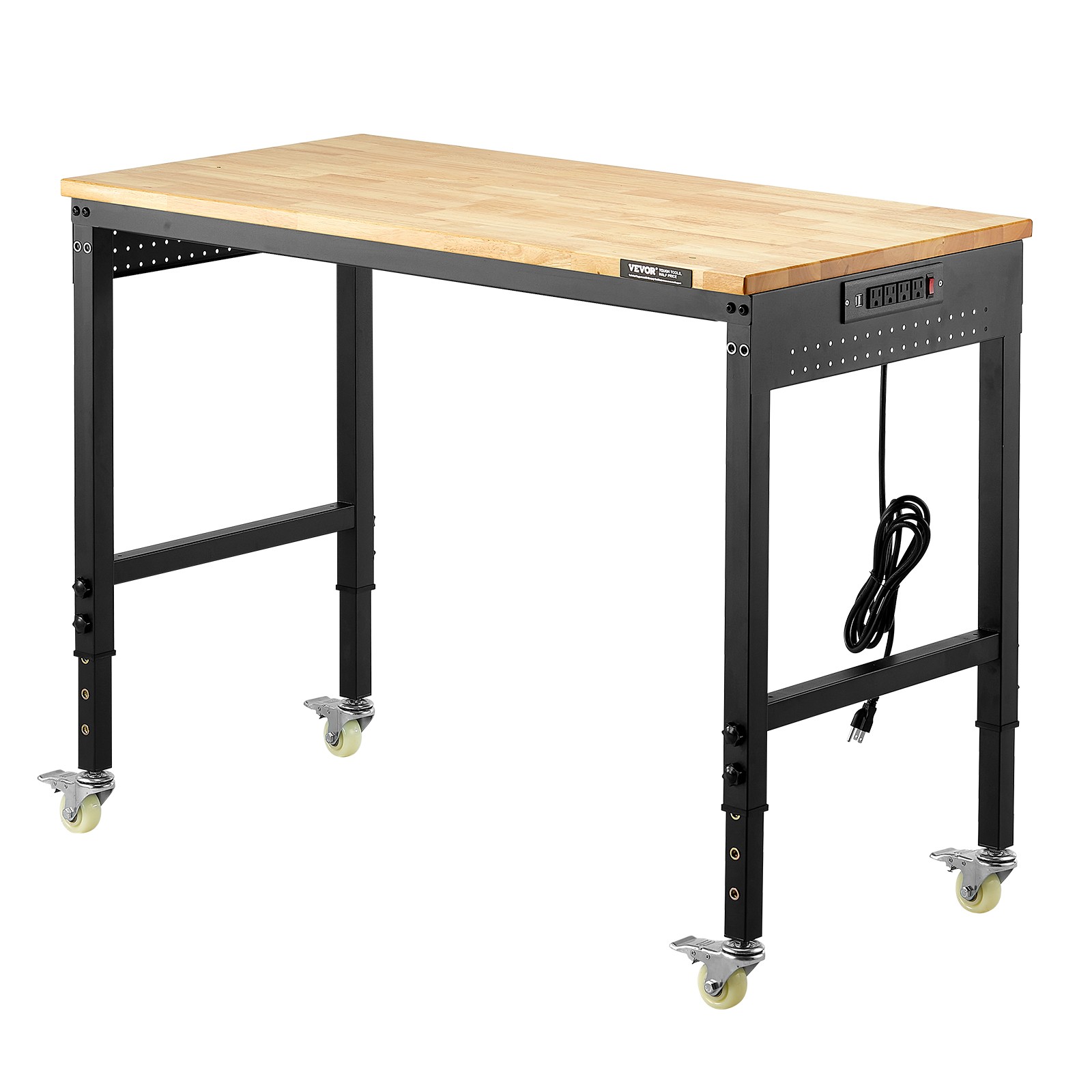 Uimoso 48″ Mobile Workbench with Adjustable Height, Power Outlet & Pegboard