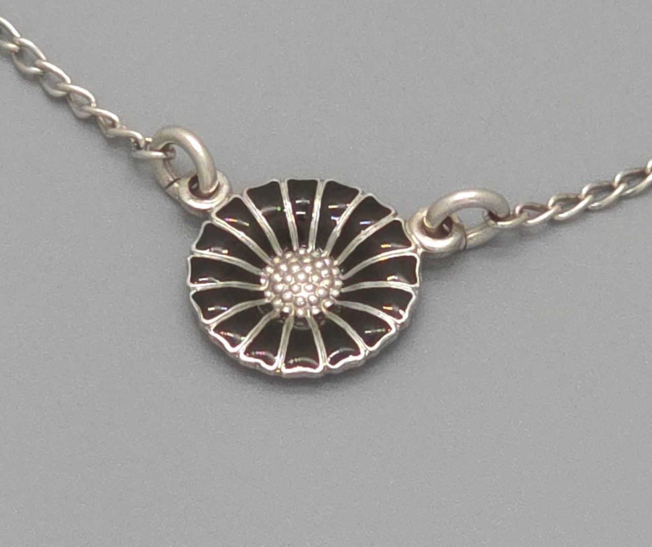 Georg Jensen Daisy Bracelet Anklet 2WAY Black Enamel Full Chain Length 25.5 cm