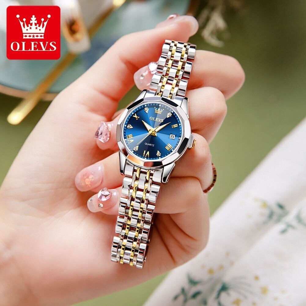 OLEVS Quartz Watch Calendar Stainless Steel Waterproof Women’s Wristwatches Gift
