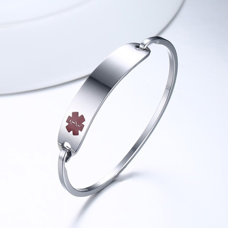 Emergency Women Medical Alert Bracelet Cuff Stainless Steel Daily Wear Safety