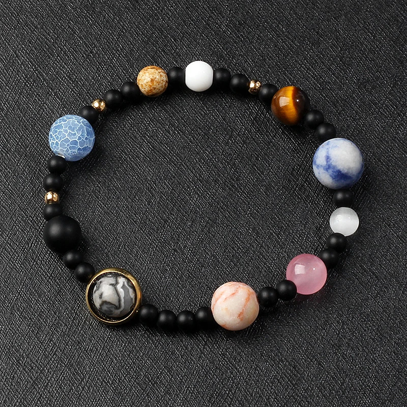 Stone Beaded Bracelet Solar System Planet Round Beads Unisex Bracelet Jewelry