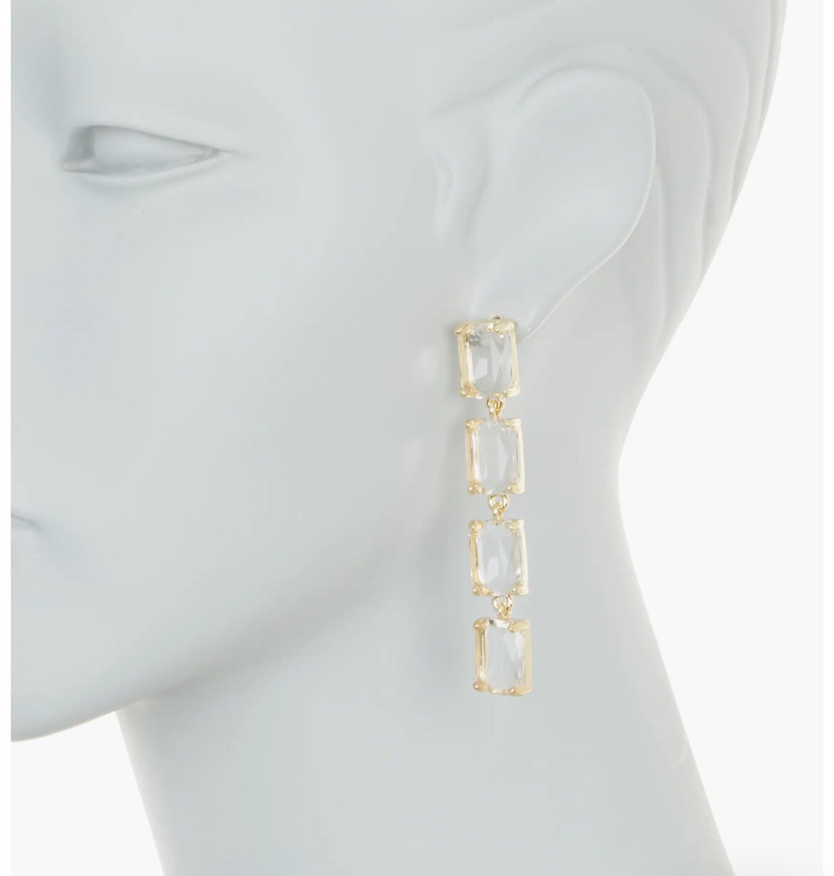 Clear Crystal Linear Drop Earrings in Gold Tone Nickel Free