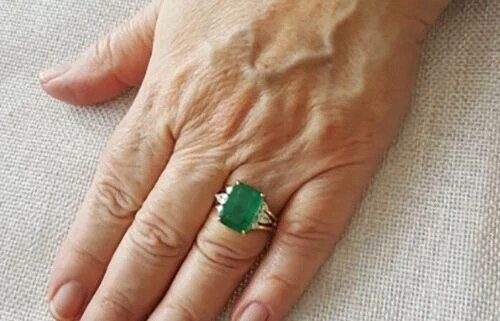 4.90 Ct Green Emerald Art Deco Vintage Engagement Ring 14K Yellow Gold Over