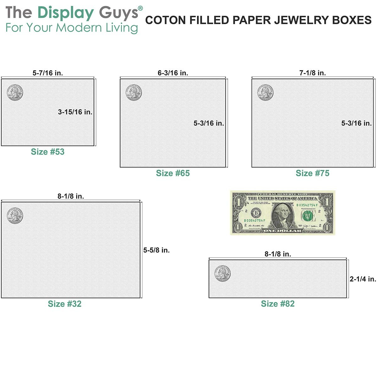 JPI DISPLAY #82 Cotton Filled Boxes, 8 L x 2 W, Matte Black, 100 Count