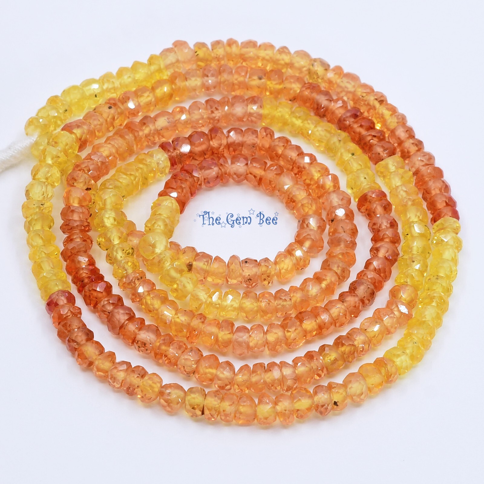 3.2mm-3.5mm Natural Yellow Orange Padparadscha Sapphire Faceted Rondelle 18″ Str