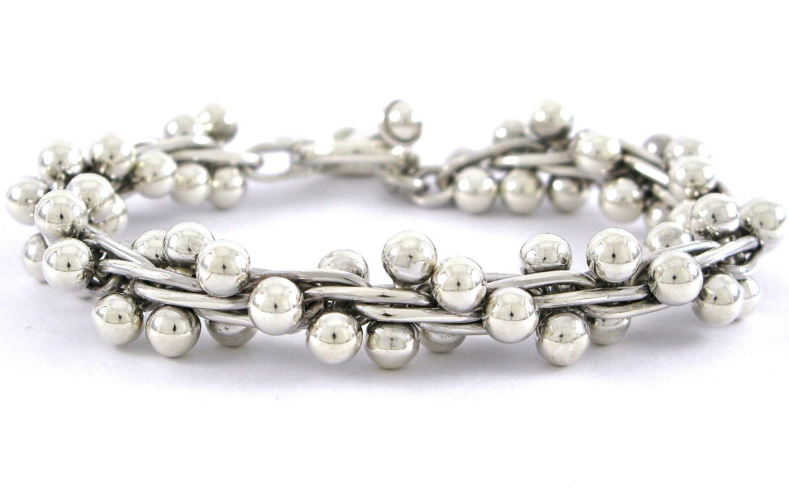 Solid Sterling Silver 925 DNA Beaded Toggle Bracelet 73g