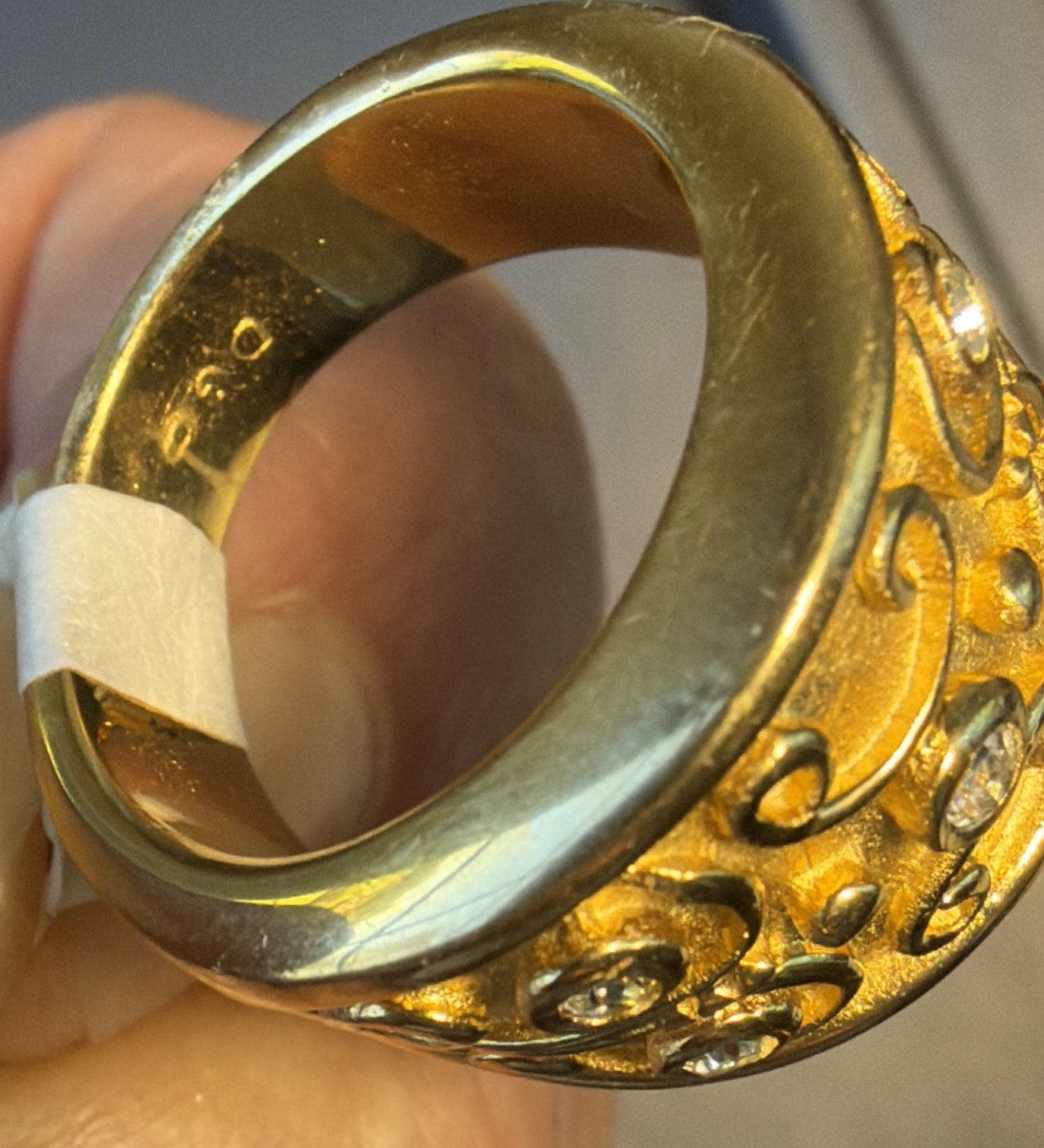 Vintage Gold Plated Wide Band Ring Sz 7 Scrolls Etruscan Revival Estate USA Made